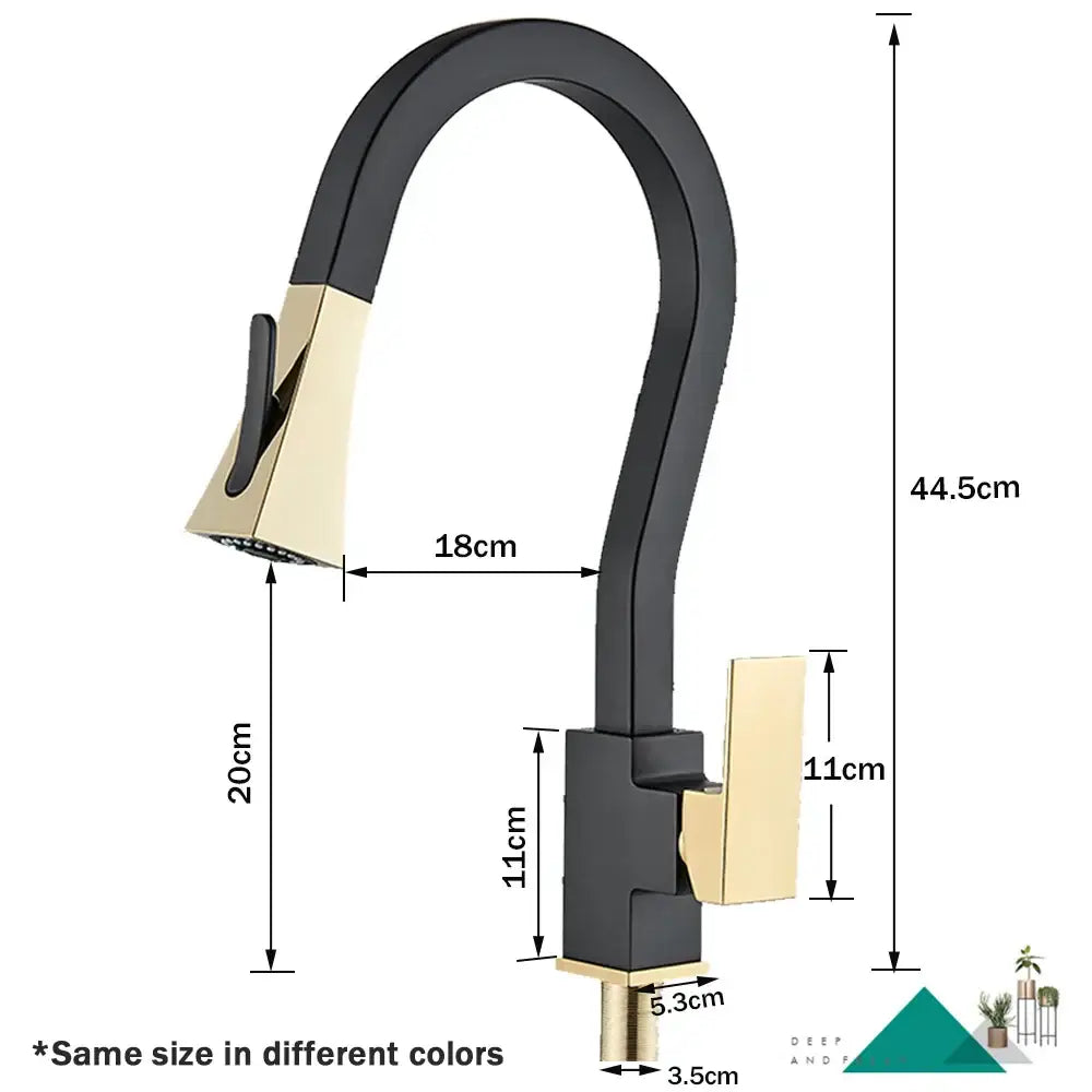 Modern black & gold kitchen faucet with flexible pull down sprayer