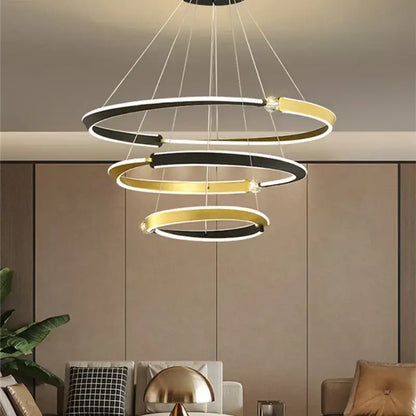 Modern minimalist black & gold led ceiling chandelier dining room