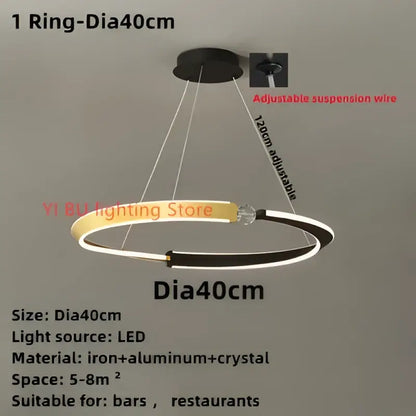 Modern minimalist black & gold led ceiling chandelier dining room