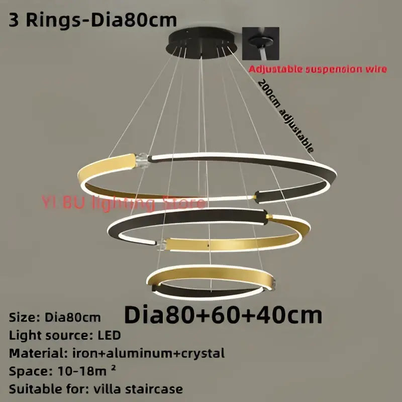 Modern minimalist black & gold led ceiling chandelier dining room