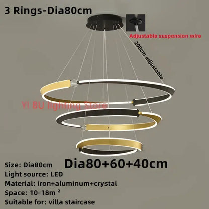 Modern minimalist black & gold led ceiling chandelier dining room