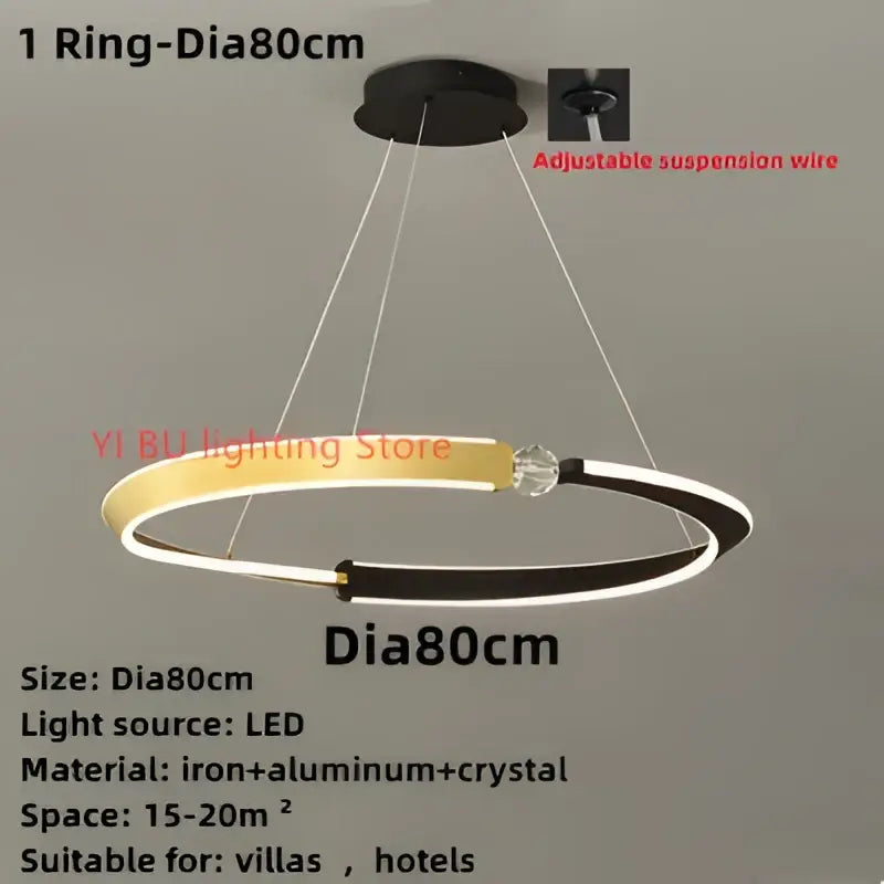 Modern minimalist black & gold led ceiling chandelier dining room
