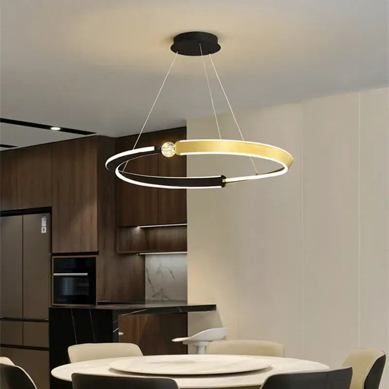 Modern minimalist black & gold led ceiling chandelier dining room