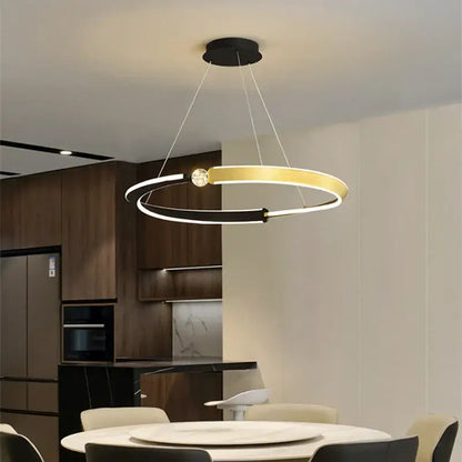 Modern minimalist black & gold led ceiling chandelier dining room