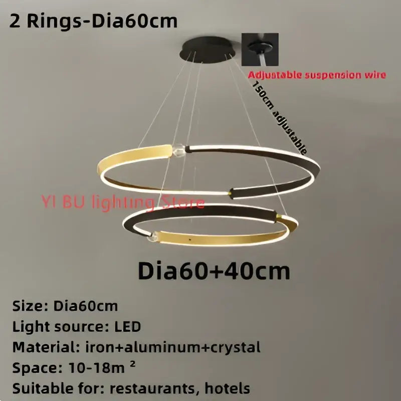 Modern minimalist black & gold led ceiling chandelier dining room