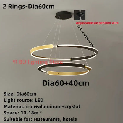 Modern minimalist black & gold led ceiling chandelier dining room