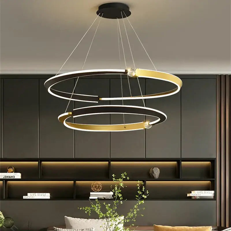 Modern minimalist black & gold led ceiling chandelier dining room