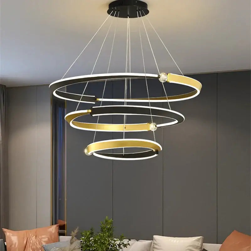 Modern minimalist black & gold led ceiling chandelier dining room