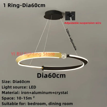 Modern minimalist black & gold led ceiling chandelier dining room