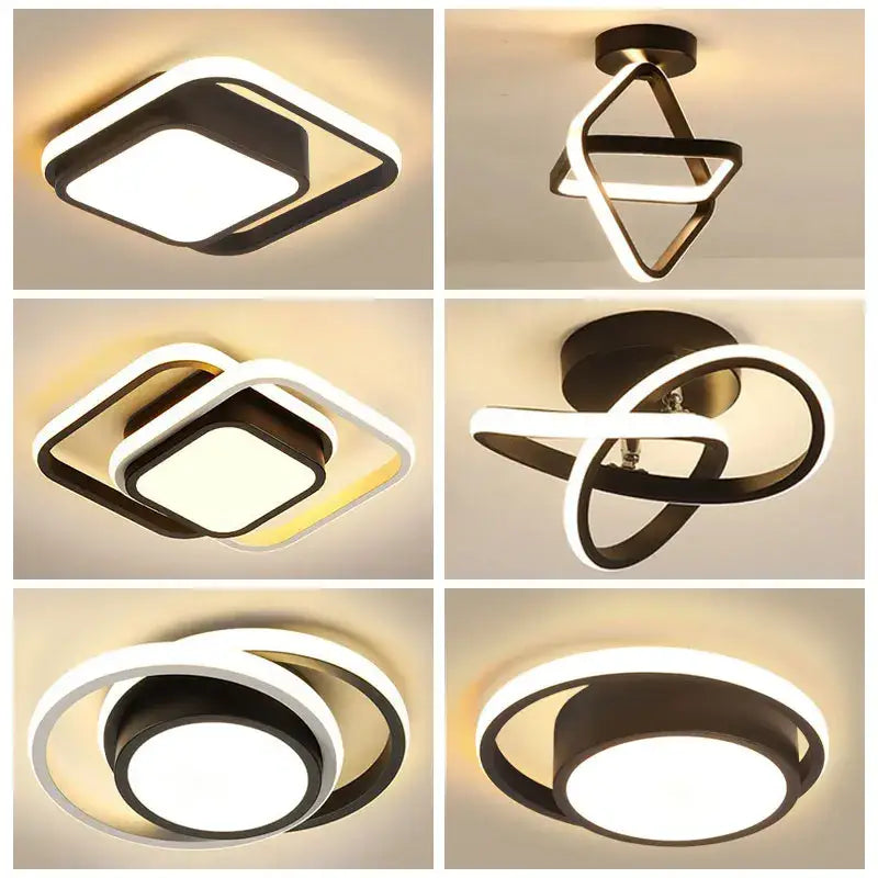 Modern black and gold led ceiling light living room geometric chandelier