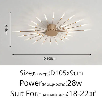 Modern black & gold led chandelier for living room sunburst design