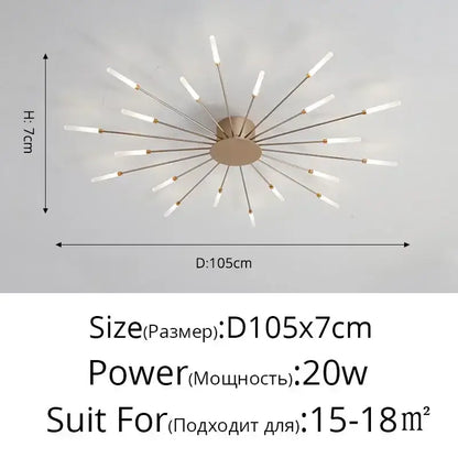 Modern black & gold led chandelier for living room sunburst design