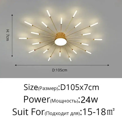 Modern black & gold led chandelier for living room sunburst design
