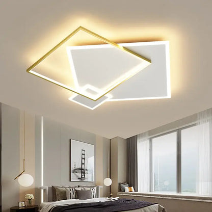 Modern black gold led geometric chandelier for living room