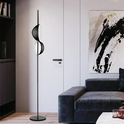 Modern black & gold led floor lamp living room double shade light