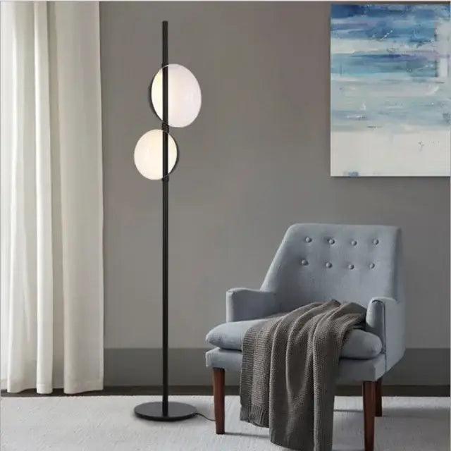 Modern black & gold led floor lamp living room double shade light