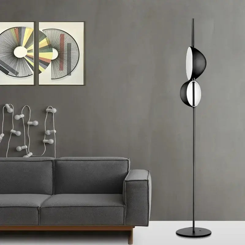 Modern black & gold led floor lamp living room double shade light