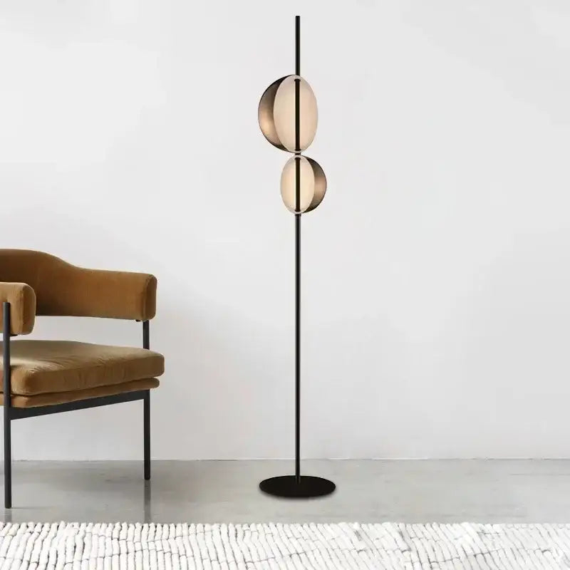 Modern black & gold led floor lamp living room double shade light