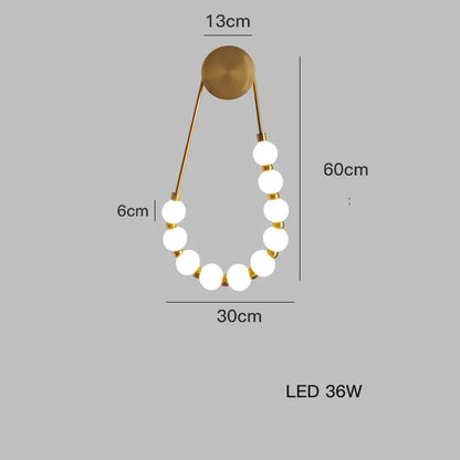 Modern black gold led necklace wall lamp for bedroom