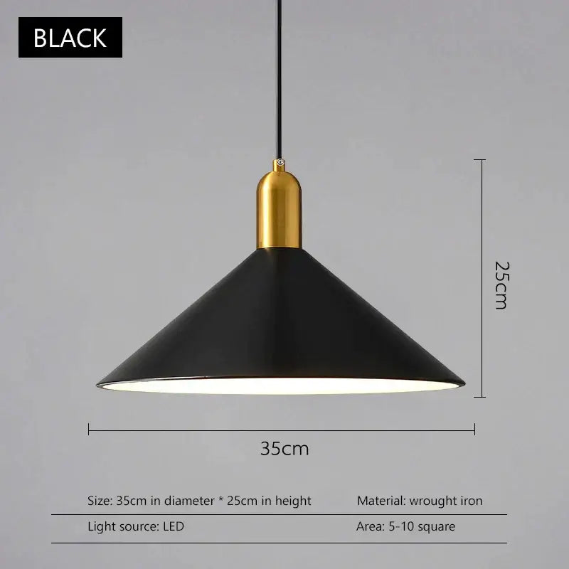 Modern black & gold led pendant lights dining room conical decor