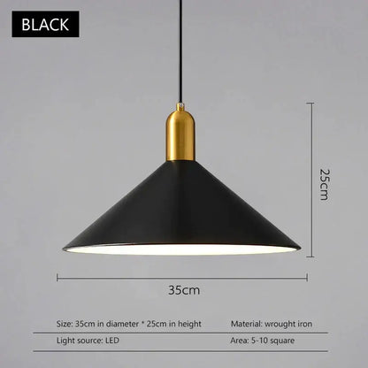 Modern black & gold led pendant lights dining room conical decor