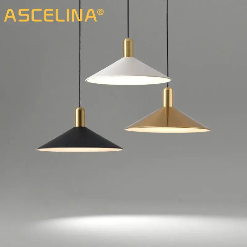 Modern black & gold led pendant lights dining room conical decor