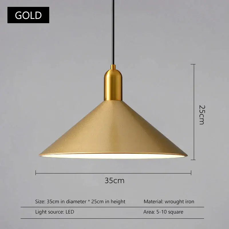 Modern black & gold led pendant lights dining room conical decor