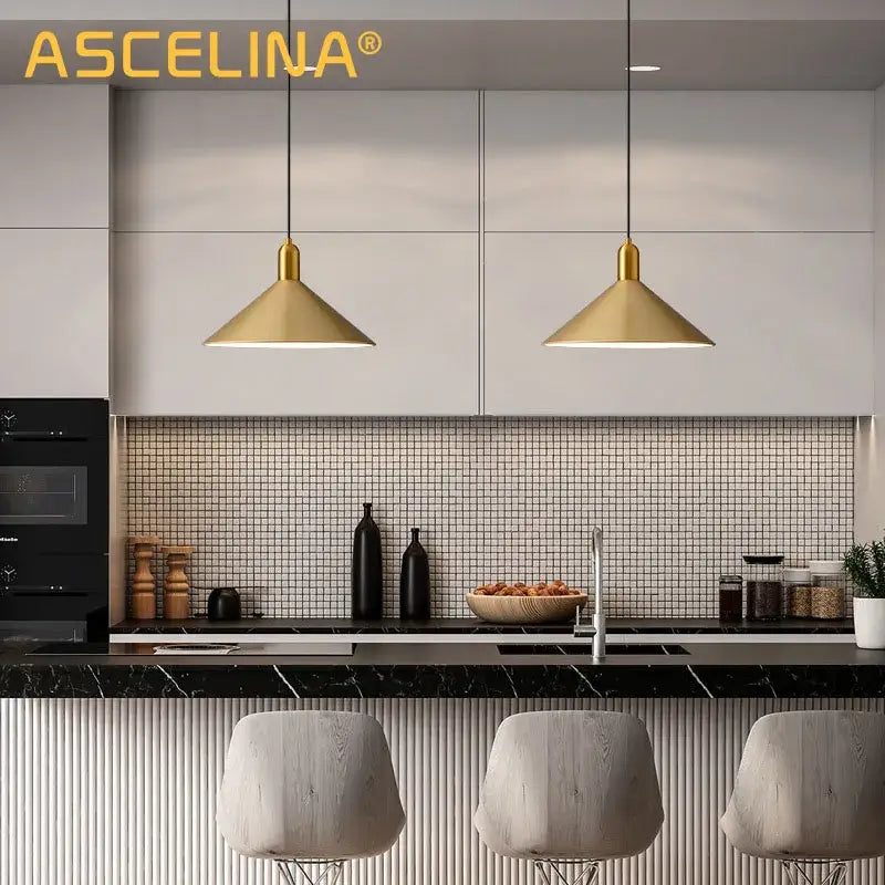 Modern black & gold led pendant lights dining room conical decor