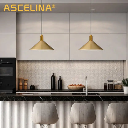 Modern black & gold led pendant lights dining room conical decor