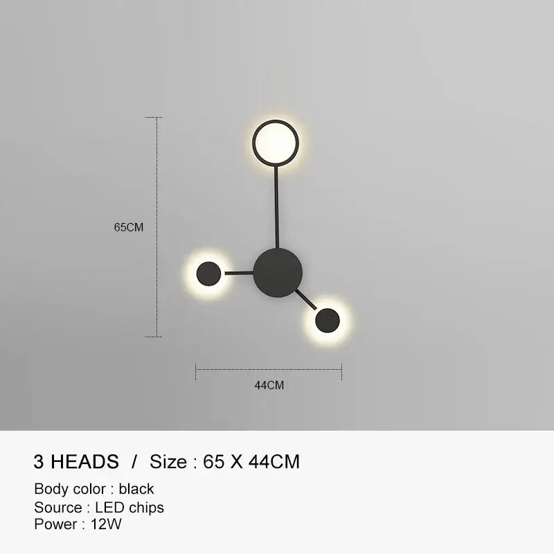 Molecular black & gold led wall lamp for bedroom living room