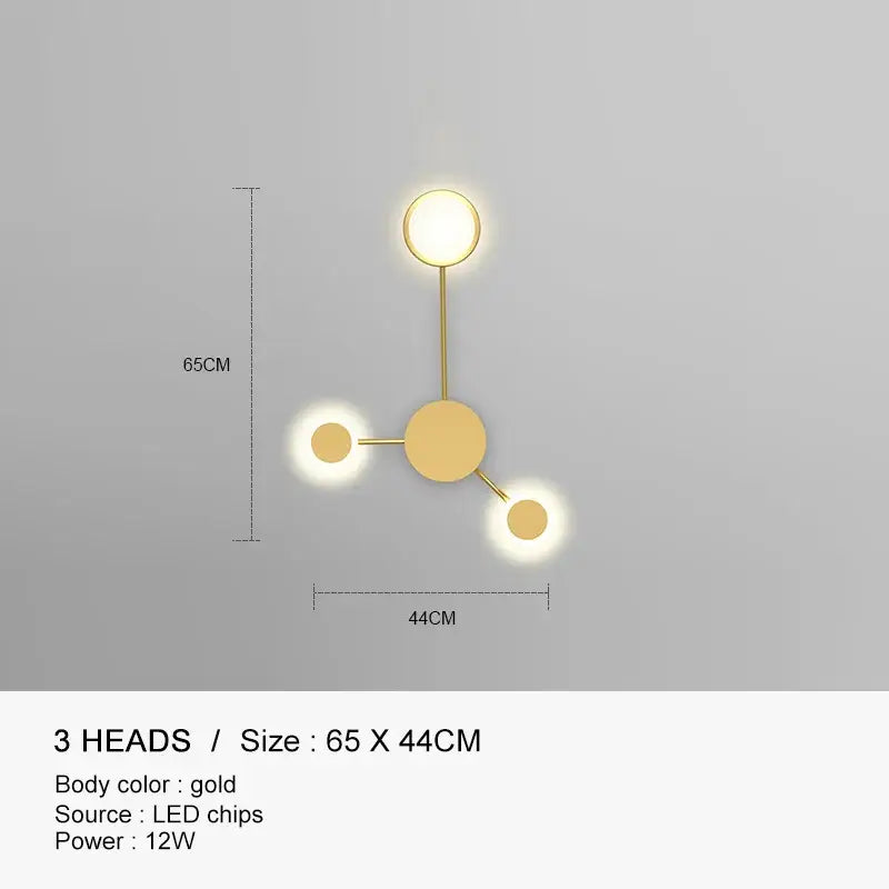 Molecular black & gold led wall lamp for bedroom living room
