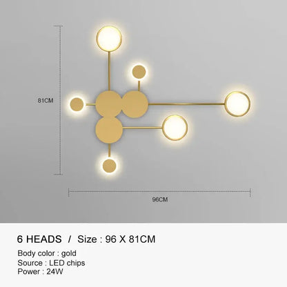 Molecular black & gold led wall lamp for bedroom living room
