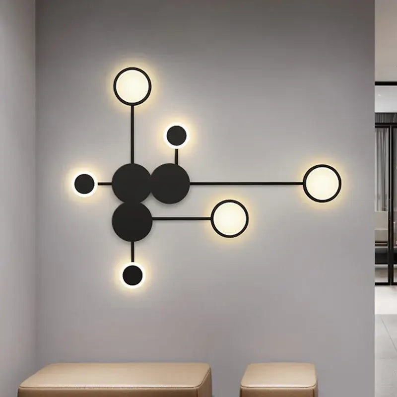 Molecular black & gold led wall lamp for bedroom living room
