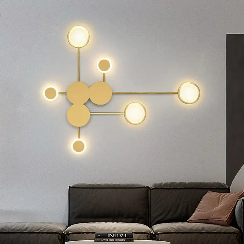Molecular black & gold led wall lamp for bedroom living room