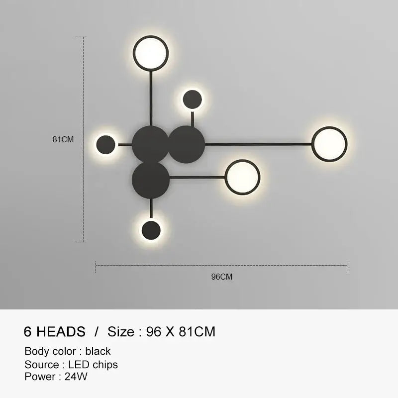 Molecular black & gold led wall lamp for bedroom living room