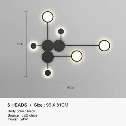 Molecular black & gold led wall lamp for bedroom living room