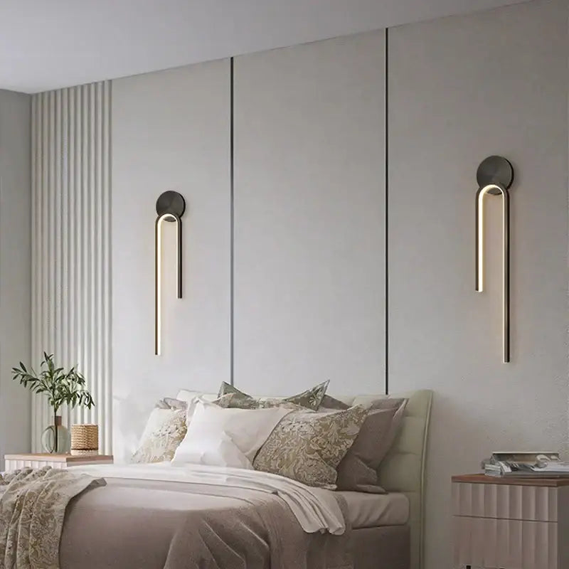 Modern minimalist black & gold led wall lamp for living room