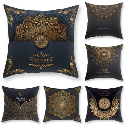 Luxury black gold mandala throw pillowcase bedroom decor