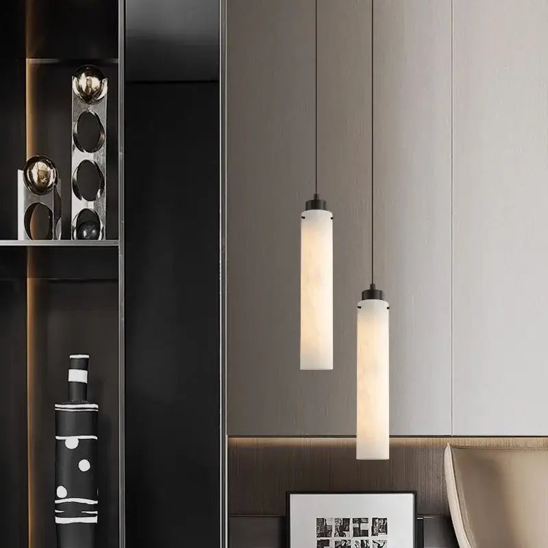 Modern black gold marble cylinder pendant light kitchen fixture