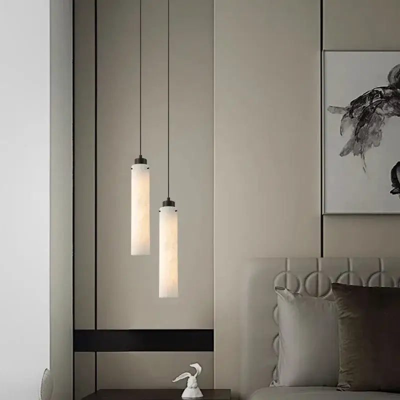 Modern black gold marble cylinder pendant light kitchen fixture