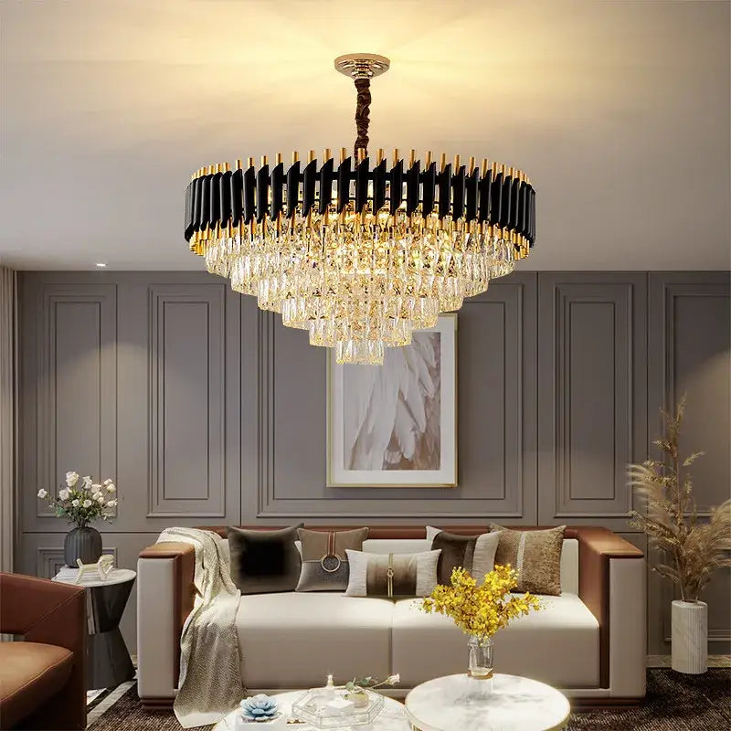 Modern black & gold metal led chandelier dining room crystal lamp