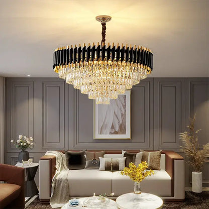 Modern black & gold metal led chandelier dining room crystal lamp