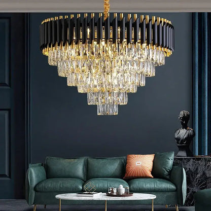 Modern black & gold metal led chandelier dining room crystal lamp