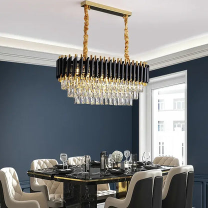 Modern black & gold metal led chandelier dining room crystal lamp