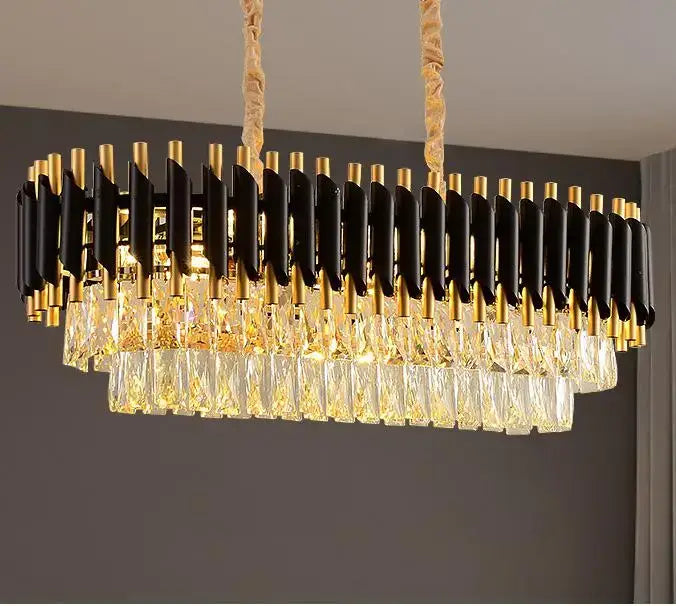 Modern black & gold metal led chandelier dining room crystal lamp