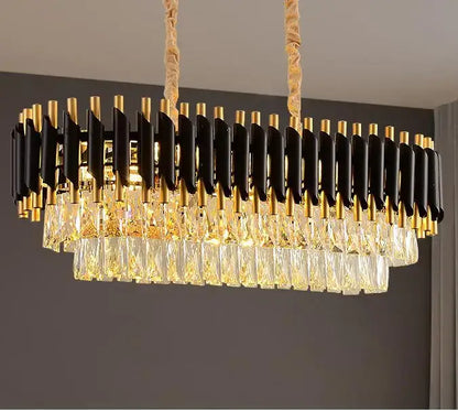 Modern black & gold metal led chandelier dining room crystal lamp
