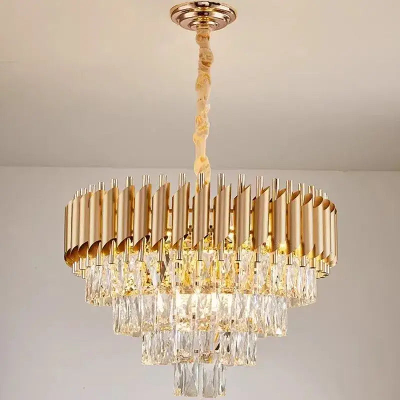 Modern black & gold metal led chandelier dining room crystal lamp
