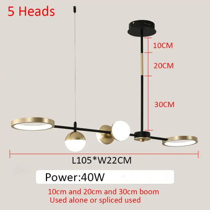 Modern black & gold minimalist chandelier dining room pendant light