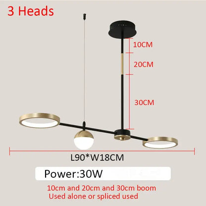 Modern black & gold minimalist chandelier dining room pendant light