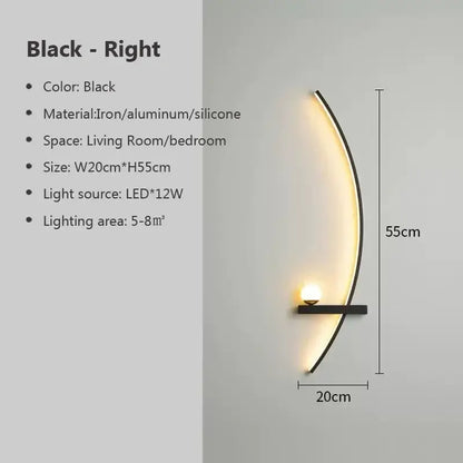 Modern crescent black & gold modern wall sconce bedroom light
